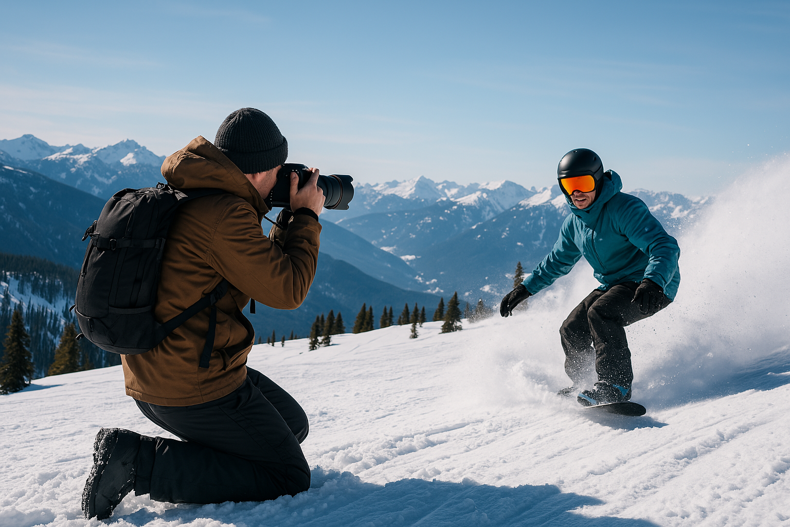 Fotógrafo capturando a un snowboarder en acción